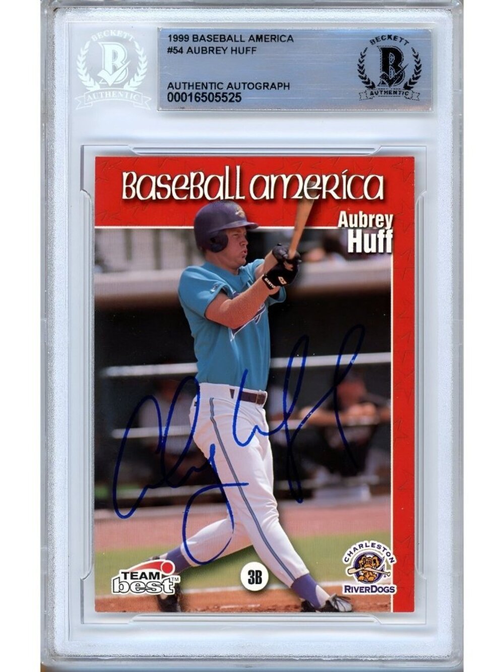 Aubrey Huff Signed 1999 Baseball America Team Best #54 Card Beckett BAS Slabbed